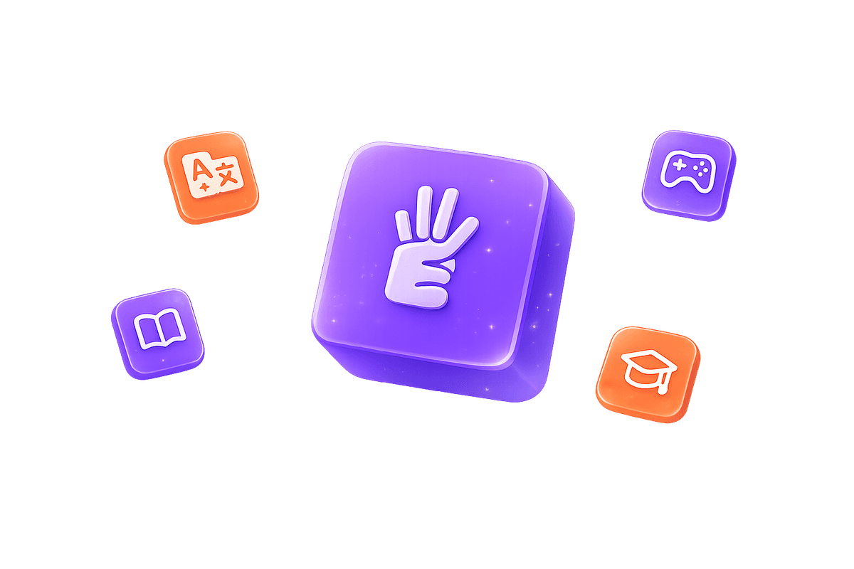 Learning tools illustration with sign language and educational icons